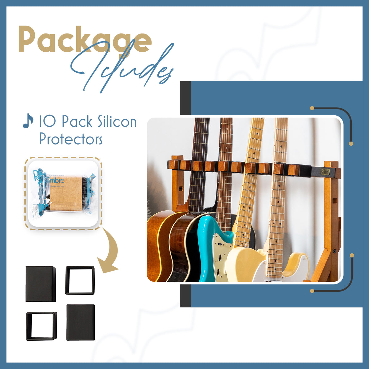 AltaTrak - Wood Guitar Rack - Silicone Guitar Protectors